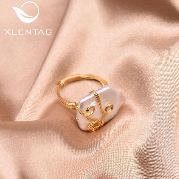 

wedding rings xlentag natural freshwater cubic baroque pearls ring for women engagement love gifts personalized fashion jewelry gr0256, Slivery;golden