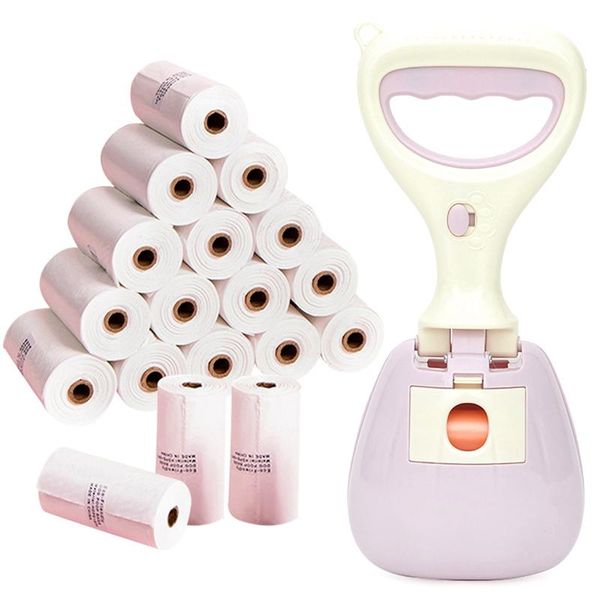 

dog travel & outdoors pet pooper scooper plastic long handle poop scoop with 3 rolls bag animal waste picker outdoor cleaning tools