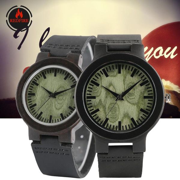 

wristwatches redfire anniversary watch gifts forest green ebony wood couple quartz wristwatch relojes de pareja genuine leather watches love, Slivery;brown