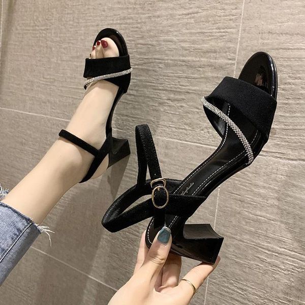 

beige heeled sandals female shoe buckle strap med 2021 women's all-match black girls fashion clear medium high comfort squar dress shoe