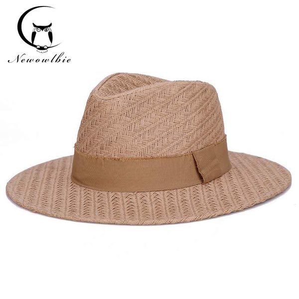

stingy brim hats 2021 summer visor hand-woven wooden simulation straw hat british jazz retro casual sun, Blue;gray