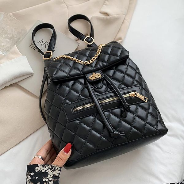 

backpack doranmi diamond lattice schoolbag women's 2021 designed ruckacks female book bag solid mochila bags sb553