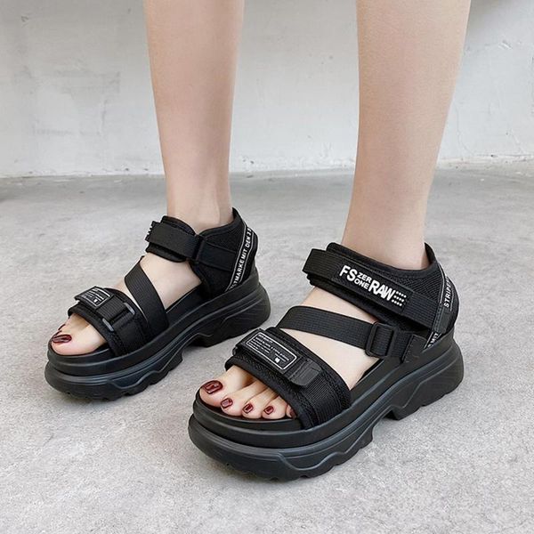 

lucyever summer open toe platform sandals women hook loop thick sole beach shoes woman fashion outside sports sandalias mujer, Black