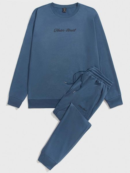

men letter graphic pullover and sweatpants set w91y#, Gray
