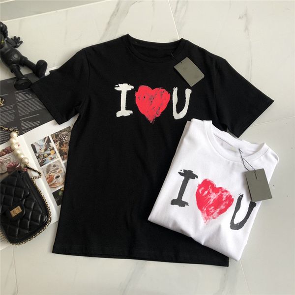 

early spring 2021 new i loveyou graffiti letter round neck fashion short sleeve loose t-shirtqpah, White