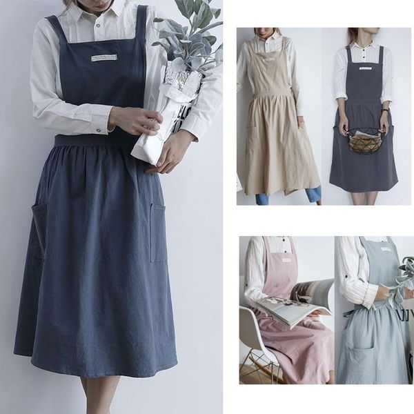 Frauen Schürze Faltenrock Design Einfache Baumwolle Uniform Overall Schürzen Zwei Taschen Backen Cafe Shop BBQ Schürze Home Küche Kleidung RRF12712