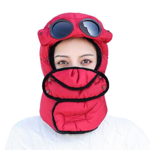 

winter ear protection hat cold glasses lei feng ski cap men and women outdoor warm wind cycling caps & masks, Black