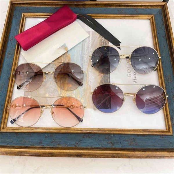 

2022 factory wholesale model round frame shaped small face women's saddle buckle leg gg0878 sunglasses, White;black