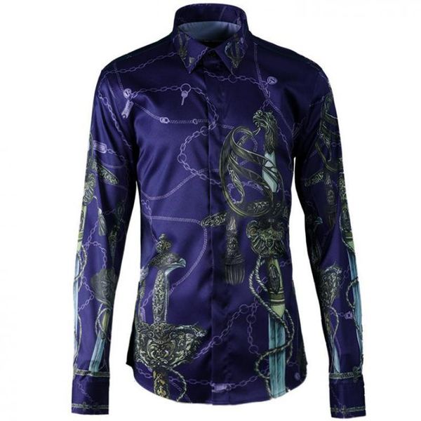 

tee shirt shirt luxury square collar allover printing casual mens plus size 4xl trend long sleeve shirts man, White;black