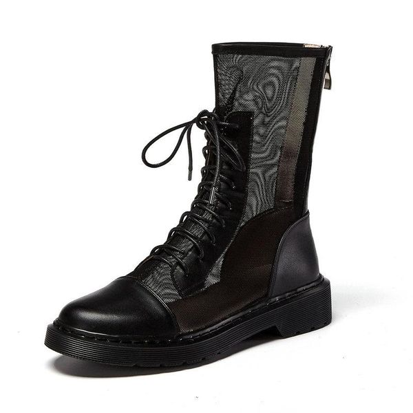 

vintage lace up summer boots genuine leather square low heels shoes 2021 arrival rouned -toed motorcycle woman, Black