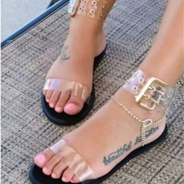 

sandals transparent female sandals flat summer gladiator open-toed toe jelly shoes roman beach ladies sandals2021 musf, Black