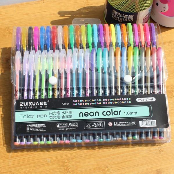 

48pcs gel pens refills rollerball pastel neon glitter pen drawing colors replace supplies school students, Black;red