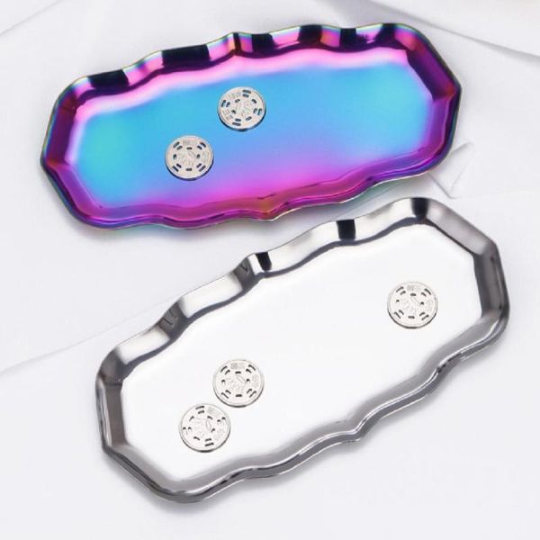 

jewelry pouches, bags display tray wavy multi-functional stainless steel unique shape large capacity cosmetic storage box without cover, Pink;blue