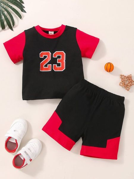 

baby color block letter graphic tee & shorts she01, White