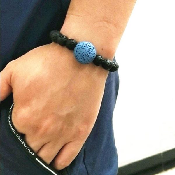 

link, chain 12 styles round colorful lava stone 10mm essential oil diffuser volcanic rock men women bracelets, Black