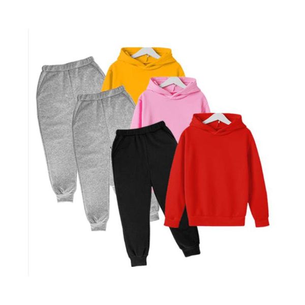 

clothing sets 2021 spring and autumn boys girls hooded pure color cotton suit two-piece leisure sportswear foreign t, White