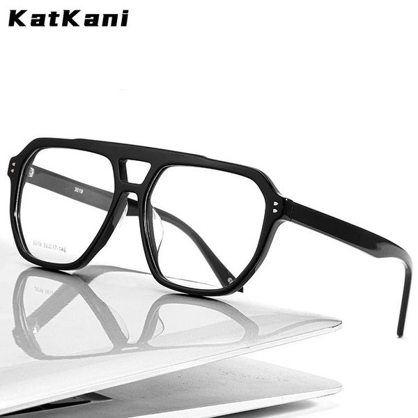 

fashion sunglasses frames katkani men's double beam big frame retro sheet eyeglasses transparent optical prescription glasses 3019, Black