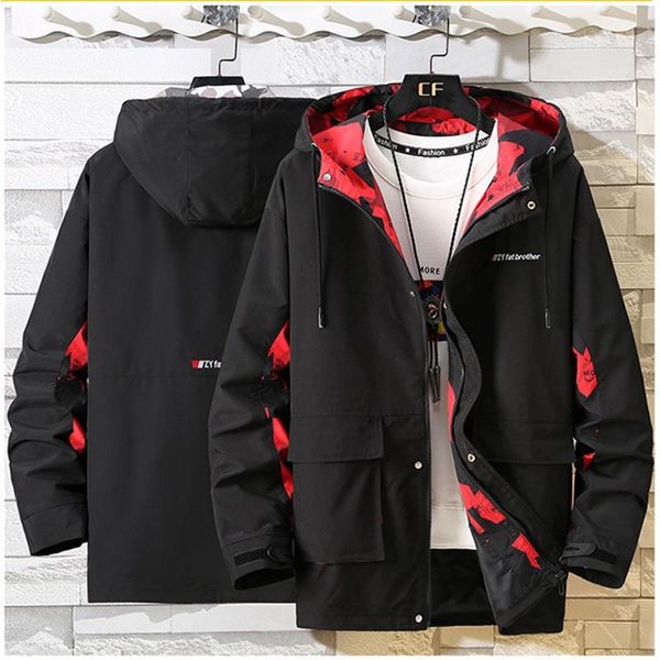 

men's jackets spring and autumn large size hooded jacket windproof 10xl-5xl fashion pocket zipper casual workwear, Black;brown