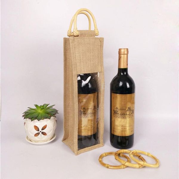 

gift wrap burlap wine bag bamboo rattan packaging high-end portable single double trough transparent
