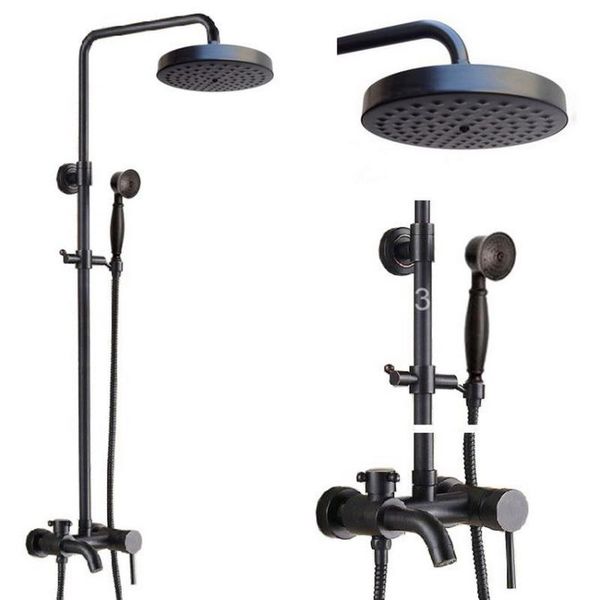 

black oil rubbed brass wall mounted bathroom rainfall shower faucet set single handle bathtub mixer tap + hand ars345 sets