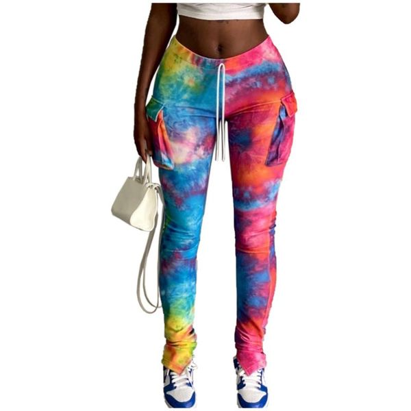 

high street chic tie-dye pockets hip skinny pants tight club party lady fashion sheath trouser women's & capris, Black;white