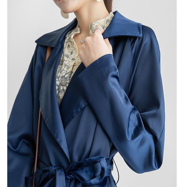

women's trench coats satin lace-up mid-length over-the-knee coat drape big-name simple 2021 spring# md059156-03, Tan;black