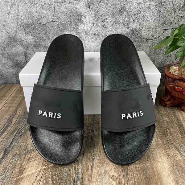 

paris mens womens summer sandals beach slides slippers ladies flip flops loafers home office print leather solid color 36-46 zlh, Black