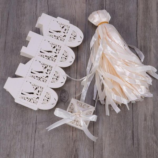

gift wrap 100pcs couple design luxury lase cut wedding sweets candy favour boxes with ribbon table decorations (creamy-white)