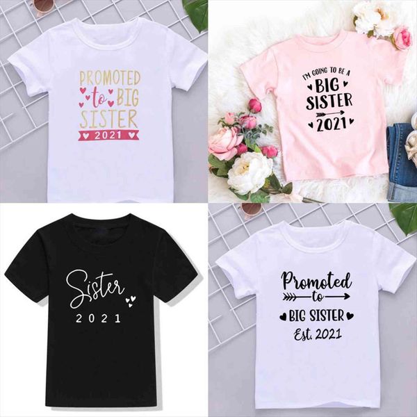 

kids summer fashion children short sleeve white t shirt promoted to big sister letter print clothes, Blue