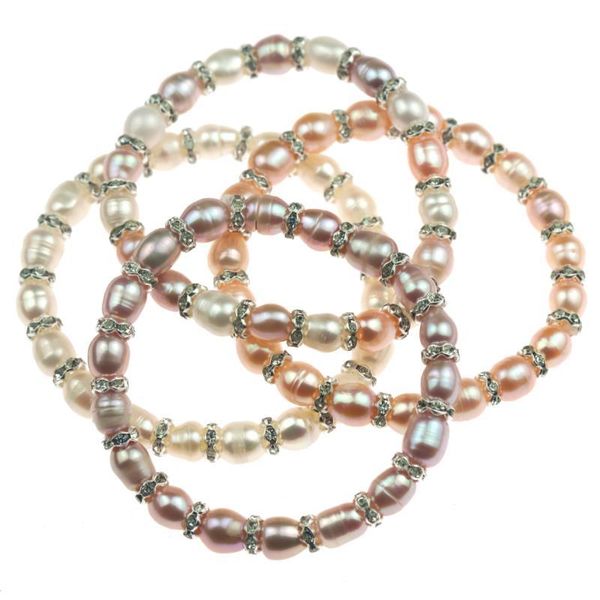 

beaded, strands charming elegant natural rice pearl and rhinestone bracelet freshwater 7mm pearls for female gift, Black