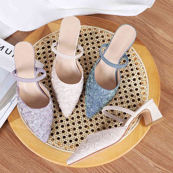 

spring heels for women shoes square high heel pointed toe silk slip on pumps female elegant party casual dress heels 210520, Black