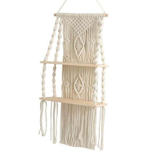 

other home decor macrame shelf 2 tier woven tapestry handmade boho decorative floating shelves bohemian wall-mounted storage for