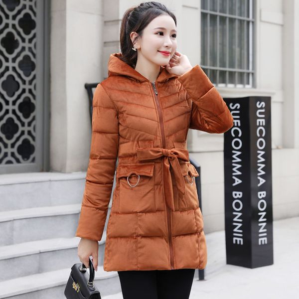 

arrival female korea winter pleuche cotton quilted all combined casual thick parka thin jackets with hoodie d440, Black