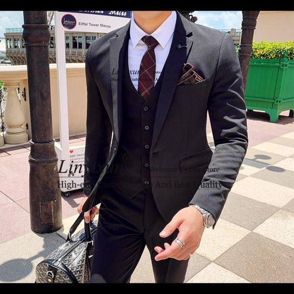 

men's suits & blazers suit mens autumn and winter korean style casual male clothing single buckle wedding dress (jacket+pant+vest), White;black