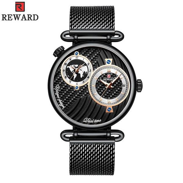 

wristwatches reward men watches full steel dual dial quartz wristwatch mens casual waterproof analog watch relogio masculin, Slivery;brown