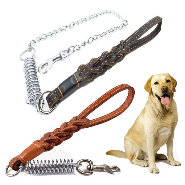 

dog collars & leashes short traction genuine leather pet leash luxury strong puppy collar lead for large dogs anti-collision