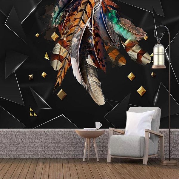 

wallpapers custom po wallpaper modern fashion 3d golden feather geometric pattern murals living room tv sofa bedroom papel de parede 3 d