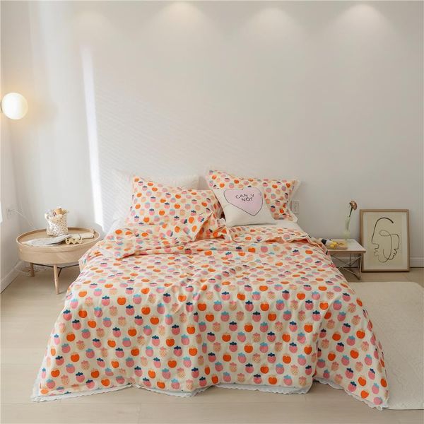 Erdbeere bedruckte Kinder Sommer Cool Quilt Tagesdecke Spitzendekor Klimatisierte Bettdecke Erwachsene Baumwolle Home Only Bettdecken-Sets