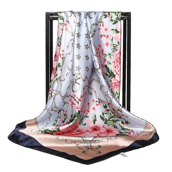 

gaohe 90 * 90cm square plant flower star simulation silk female scarf, Blue;gray