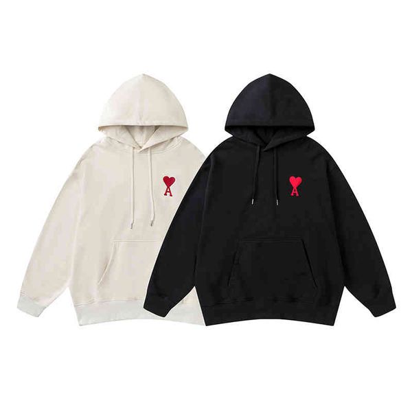

2021 new ami embroidered hoodie pure color casual for men and women, simple fashion, Blue;black
