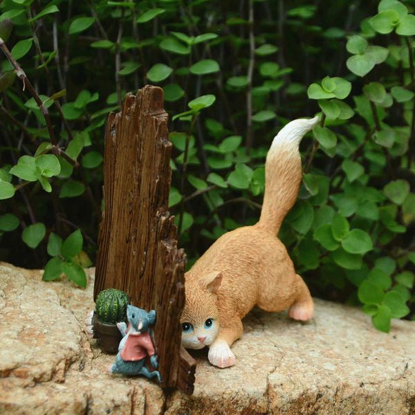 Coleção cotidiana bonito dos desenhos animados gato animal figurine miniatura fada jardim ornamento moderno casa decoração presentes para meninas 210804