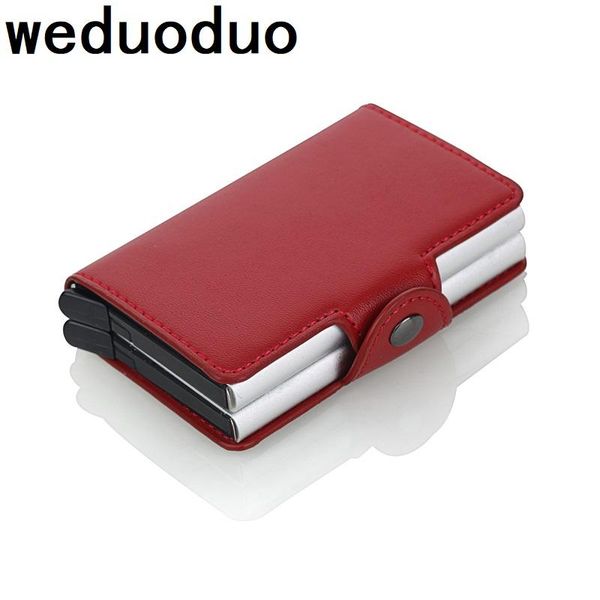 

card holders men holder fashion pu leather metal id with rfid case automatic money cash clip mini wallet, Brown;gray