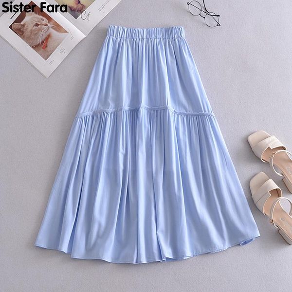 

skirts sister fara summer 2021 solid patchwork skirt for women elegant elastic waist casual half office lady loose mid, Black