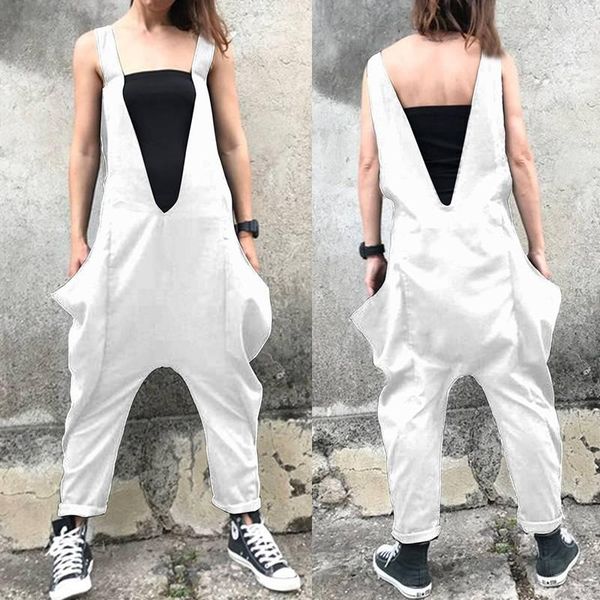 

women's jumpsuits & rompers 2021 summer women celmia long harem pants casual loose pockets plus size overalls combinaison pantalon femm, Black;white