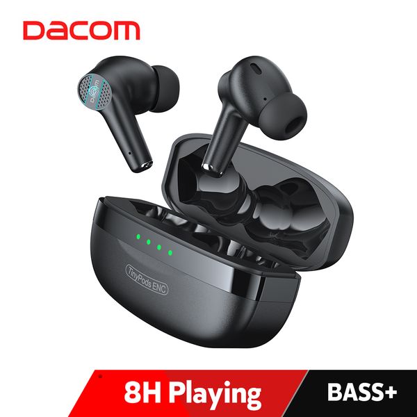 

dacom tinypods enc noise cancellation earphones tws bluetooth 5.0 earbuds bass true wireless stereo headphones aac type-c