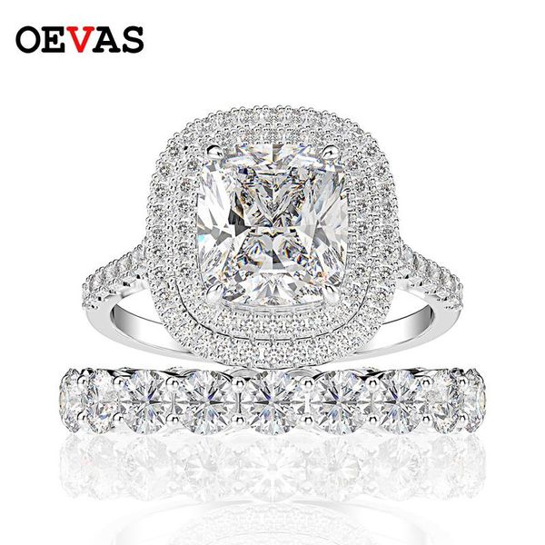 

cluster rings oevas 100% 925 sterling silver sparkling 8*9mm high carbon diamond wedding for women party fine jewelry sets anniversary, Golden;silver