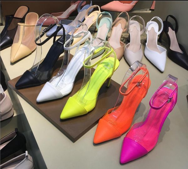 

fashion women candy colors high heels summer sandals pointed to ankle strap shoes for, Black