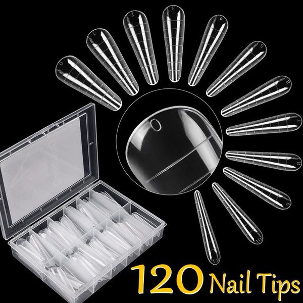 

120pcs/boxed quick building transparent nail tips with scale manicure extension molds art tool for nails false, Red;gold