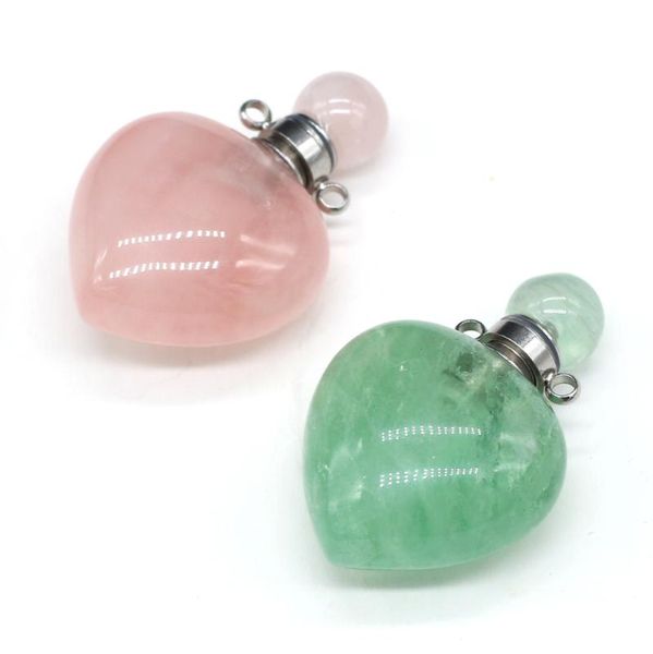 

charms natural stone perfume bottle pendant peach heart shapetwo-holes connector for jewelry making diy bracelet necklace accessories, Bronze;silver