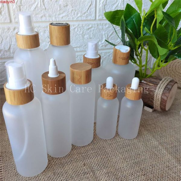 cosmetico vuoto 60ml 120ml 150ml 250mlml Bottiglia di plastica PET trasparente satinata con coperchio in bambù Shampo Incisione Logogoods